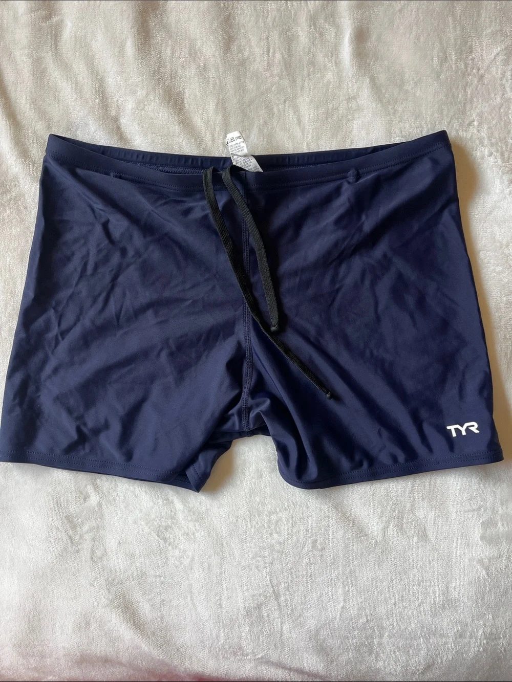 TYR Men’s Navy Swim Trunks with Black Drawstring